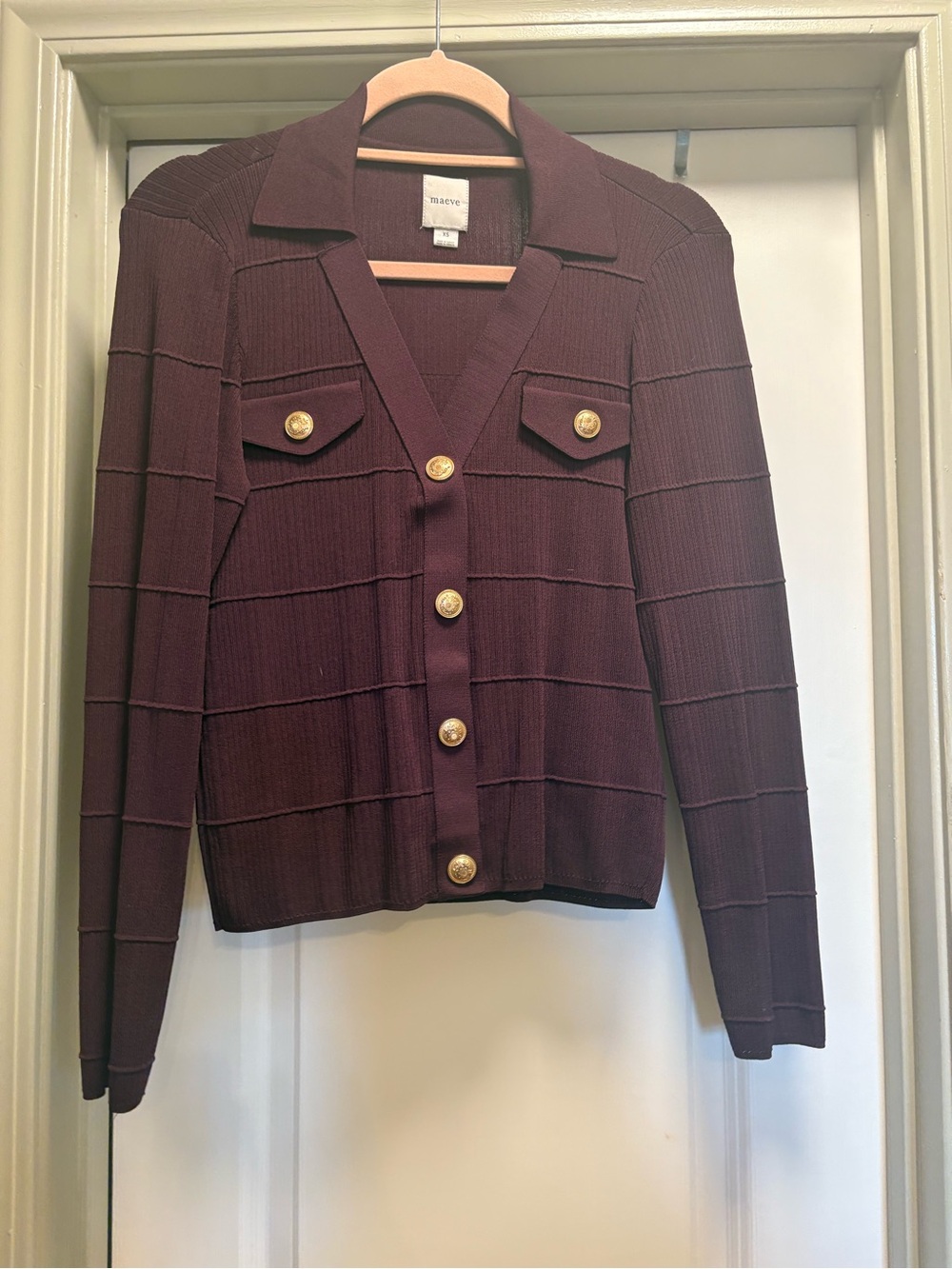 Maeve Burgundy Knit Button-Up Top